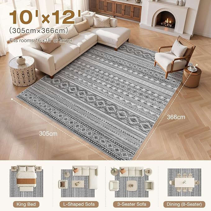 cotiled 10x12 Area Rugs Washable Boho Living Room Rug Beige Grey | Solve Modern - Image 8