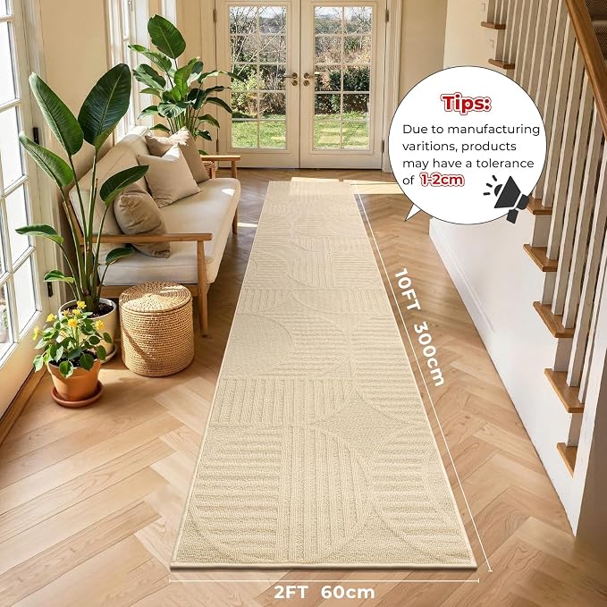Findosom Washable Runner Rug 2x10, Geometric High-Low Textured Non Slip Hallway - Image 3