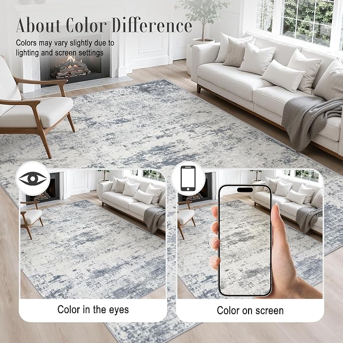 3x14 Washable Runner Rug：Modern Abstract Soft Carpet Blue Grey | - Image 4