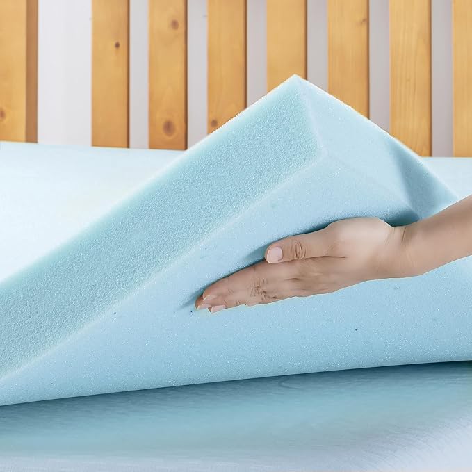 Best Price Mattress 4 Inch Ventilated Memory Foam Mattress Topper, Cooling Gel Infusion, CertiPUR-US Certified, Queen, Dorm Essentials, Blue