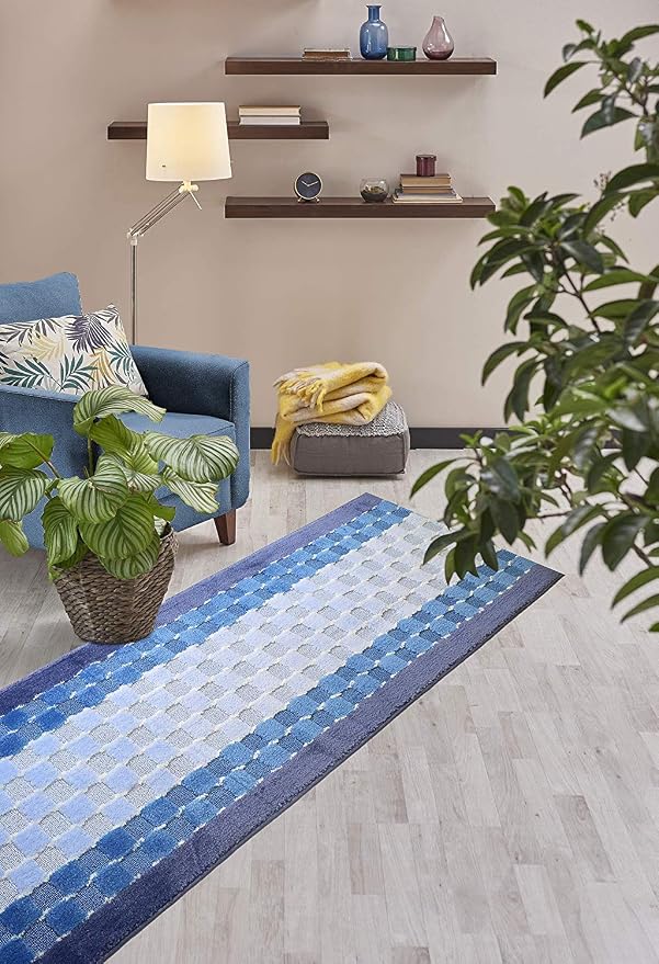 18 Ft Blue Extra Long Hallway Runner Rug, Custom Size, Non Slip Washable | - Image 4