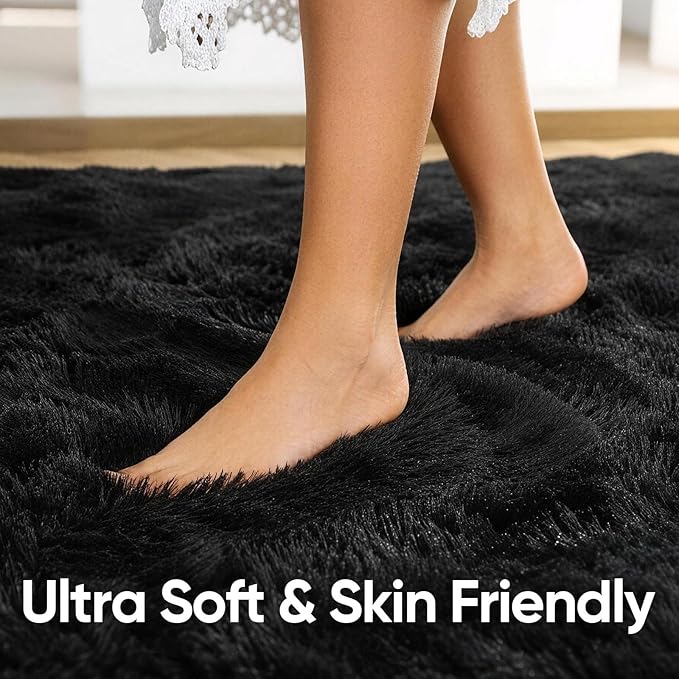 Noahas 2x10 Black Fluffy Soft Runner Rug Non-Slip - Image 5