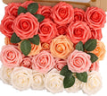 MACTING 30PCS Artificial Rose Flowers Real Touch Fake Flowers with Stem Foam Roses for DIY Wedding Bouquet Table Centerpieces Party Baby Shower Home Party Spring Mothers Day Decor(Mix Coral Series)