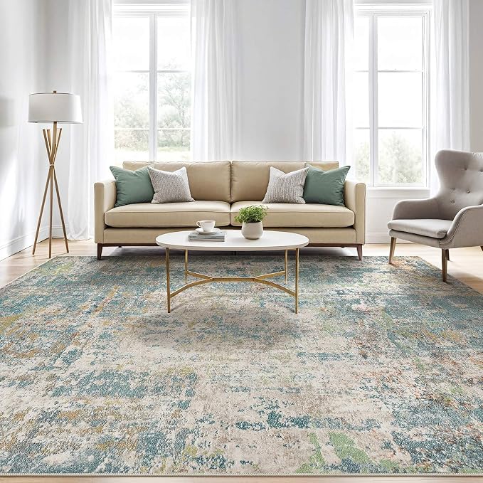 LOONGRUG 7x9 Area Rug Washable Large Neutral Modern Living Room Rugs | Abstract - Image 5