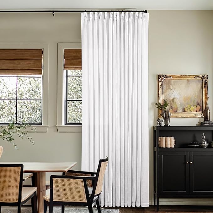 Extra Long Snow White Pinch Pleated 132 Inch Linen Curtains | Memory Training by Twodrapes