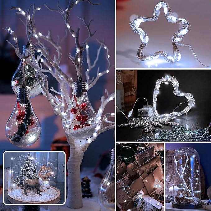 6 Pack Fairy Lights Battery Operated 7ft 20 LED Mini String Lights Twinkle Lights Silver Wire Firefly Starry Lights for Mason Jars Wedding Party Christmas Centerpiece Decor, Warm White & Cool Whtie