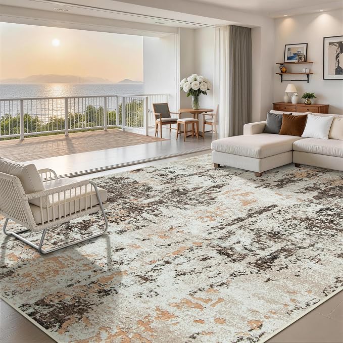 Aelenmu 10x14 Area Rugs for Living Room Washable Dining Room Brown Beige | - Image 8