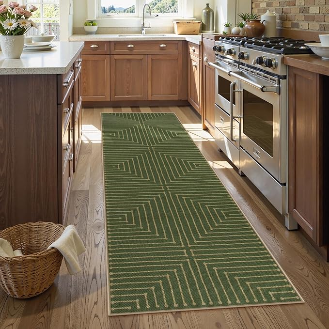 Lahome Green Runner Rug, 2x8 Washable Runner Rug by Lahome