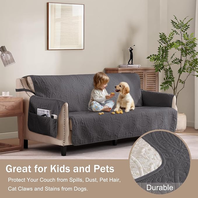Soft Gray Loveseat Covers for 2 Cushion Couch, Water-Repellent Slip Covers for - Image 2