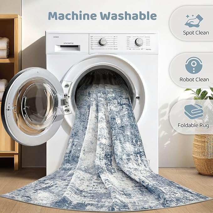 LOONGRUG 6x9 Area Rugs Washable Neutral Modern Living Room Rug White Blue | - Image 2