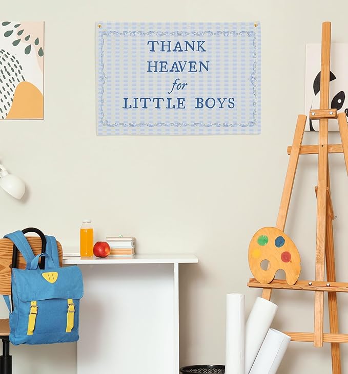 Christian Bible Verse Scripture Rectangular Banner Flag Wall Sign Decor Gift for Baby Boy-Nursery Baby Room Bedroom Decor-Baby,Shower Birthday Christmas Gift-Thank Heaven for Little Boys