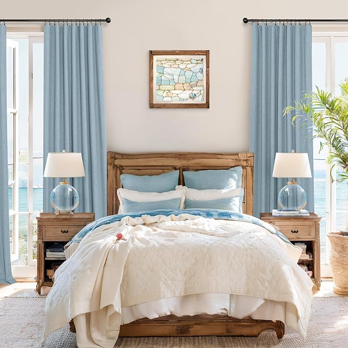 Dusty Stone Blue Completely Blackout Curtains Back Tab Loop Pocket Bedroom - Image 2