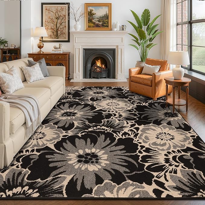 Findosom Washable Area Rug 6x9, Non Slip High-Low Textured Floral Rugs by Findosom
