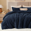 BEDELITE Fleece California King Comforter Set -Super Soft & Warm Fluffy Navy Blue Bedding, Luxury Fuzzy Heavy Bed Set for Winter with 2 Pillow Cases