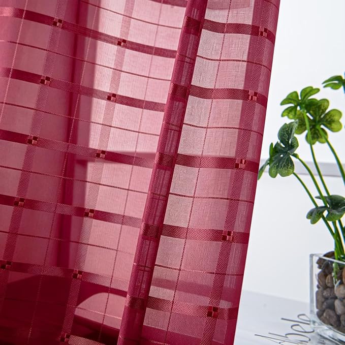 SpaceDresser Check Sheer Curtains 72 Inches Long - Image 2
