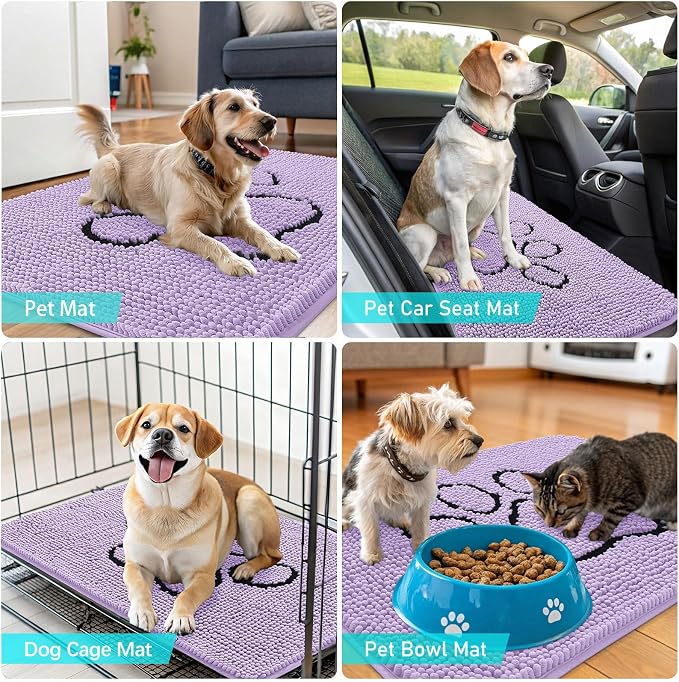 OLANLY Dog Door Mat for Muddy Paws 30x20, Paw Print Design Chenille Mud Mat | - Image 7