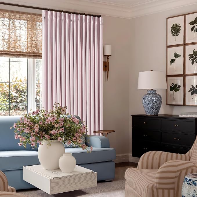 Light Pink Pleat Linen Blackout 102 Inch Curtains - Image 8