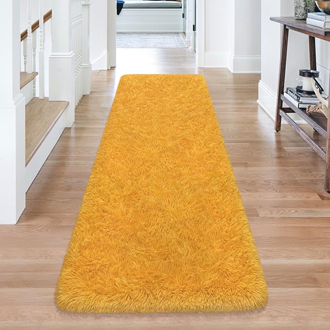 2x6 Bedside Area Rugs for Bedroom Soft Fluffy Shag Beige Yellow Carpet for - Image 3