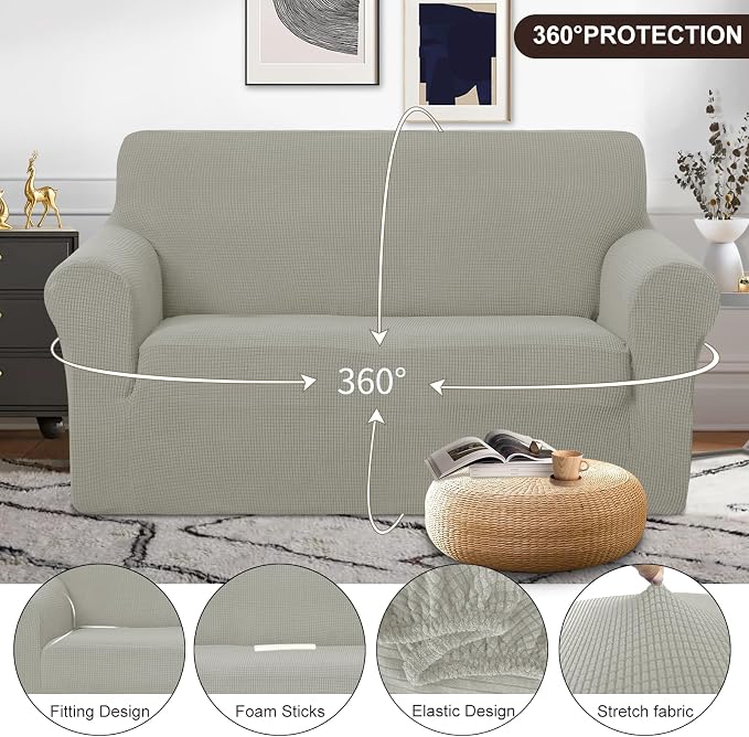 U-NICE HOME Loveseat Cover Stretch Couch Cover Sofa Slipcover, Taupe | 2 - Image 3
