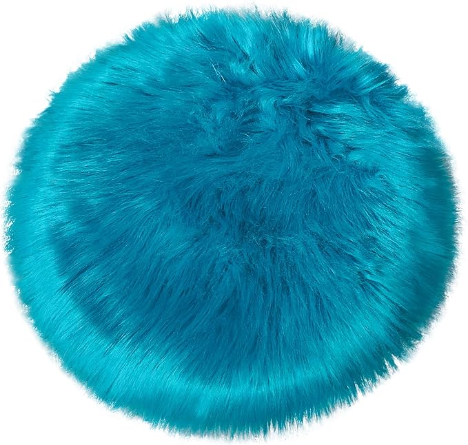 1.3ft Small Round Blue Rug, Thick Furry Fluffy Carpet - Image 3