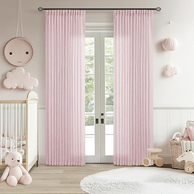 80 Inch Light Pink Pinch Pleated Semi Sheer Curtains 40x80 2 Panels Set | by Twodrapes