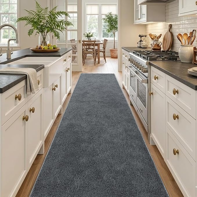 2x10 Dark Grey Solid Runner Rug Washable Non-Slip - Image 2