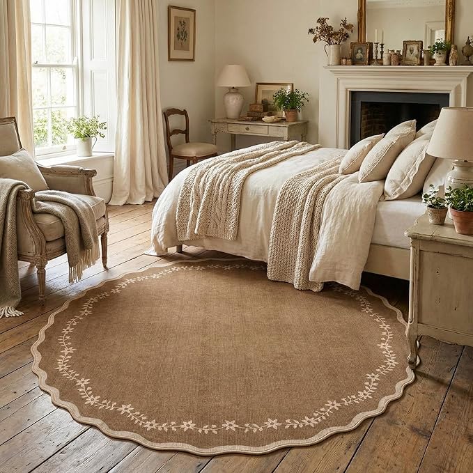 GarveeHome Round Rugs 4ft Scalloped Washable Small Circle Rug - Image 2