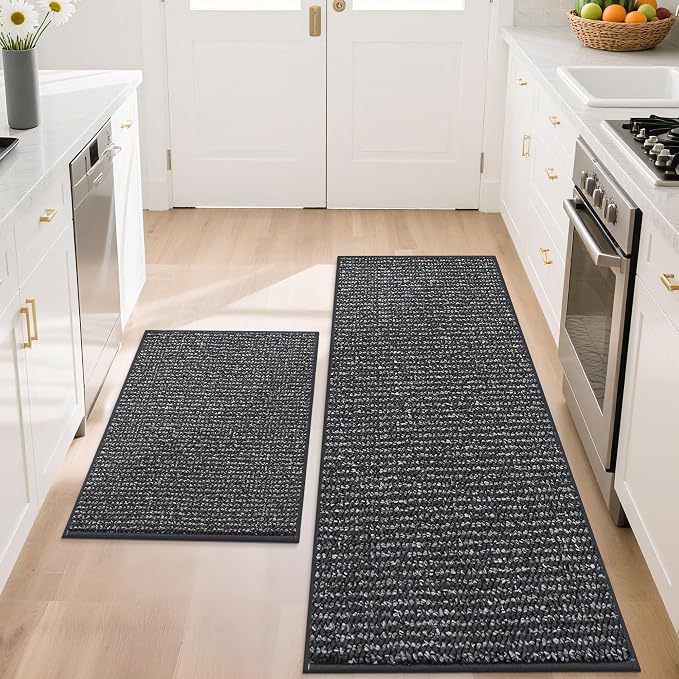 BEQHAUSE Kitchen Rugs and Mats 2PCS Non-Slip, Charcoal | Kitchen Mats by BEQHAUSE