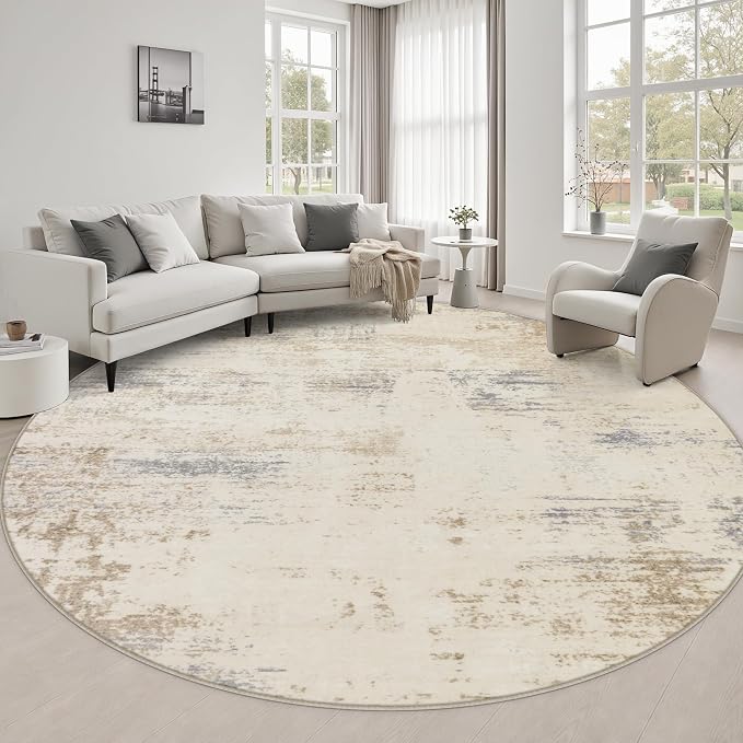 Round Area Rug Living Room: 6 ft Modern Washable Indoor Carpet | by FXRHLP