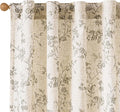 Grey Vintage Floral Linen Curtains Farmhouse 38W X 63L 2 Panels | Elisa Series by Lazzzy