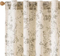 Grey Vintage Floral Linen Curtains Farmhouse 38W X 90L 2 Panels | Elisa Series by Lazzzy