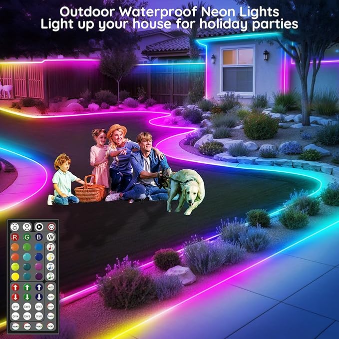150Ft Led Rope Lights, Flexible Neon Lights Control with App/Remote, Multiple Modes, IP65 Outdoor RGB Waterproof, Music Sync Gaming Light Strip for Bedroom Decor