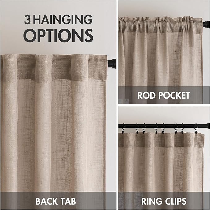 MIULEE Taupe Linen Curtains 42x63 Inch Length 2 Panels - Image 3