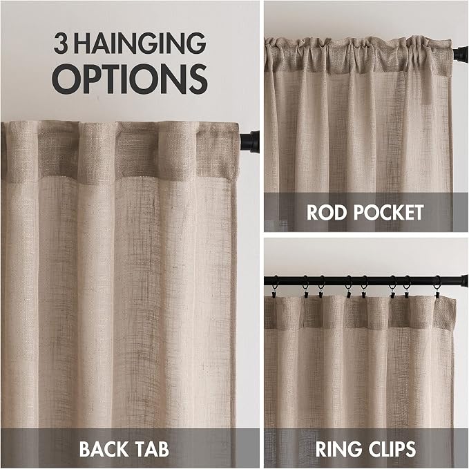 MIULEE Taupe Linen Curtains 52x84 Inch Length - Image 3