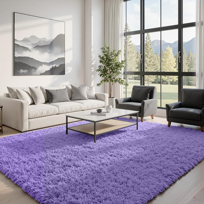 6x9 Fluffy Shag Area Rugs for Living Room Bedroom: Soft Plush Carpet Purple | by CarpetAddColortoYourLife