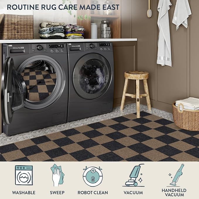 Lahome Checkered Easy Jute 3x5 Outdoor Rug, Washable Rugs - Image 6