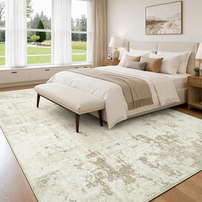 Rugflix 8x10 Area Rugs for Living Room, Washable Linen Beige Large Rug | - Image 2