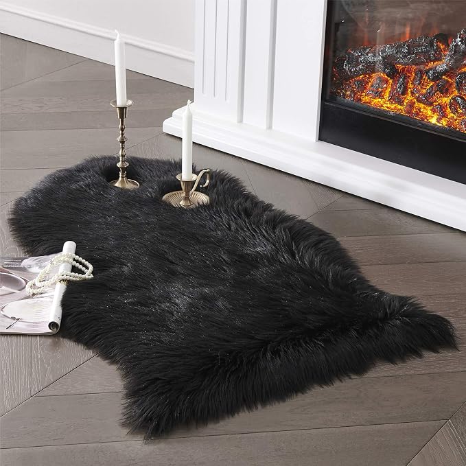 SERISSA 2x3 Fluffy Black Faux Sheepskin Shaggy Rug by SERISSAHomeDecorCollection