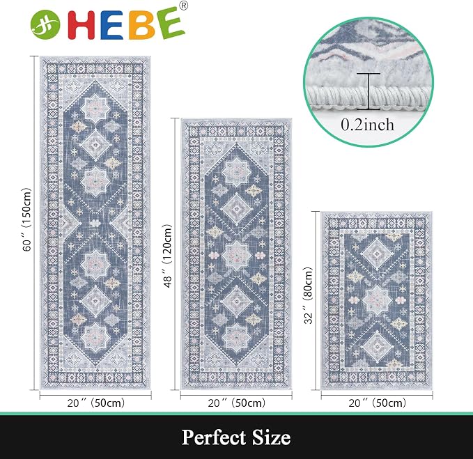 HEBE Boho Kitchen Rugs Set of 3, Non Slip Washable Kitchen Mats - Image 2