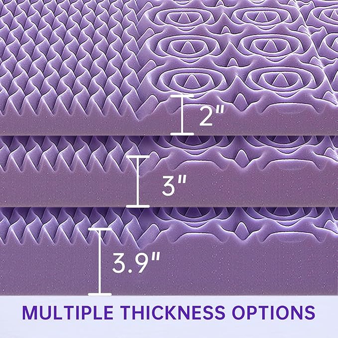 MUXHOMO 3 Inch 7-Zone Full Mattress Topper, Egg Crate Foam Mattress Topper Full Size for Back Pain, Lavender Cooling Gel Infused Bed Pad, CertiPUR-US and Oeko-TEX Certification (54"×75")