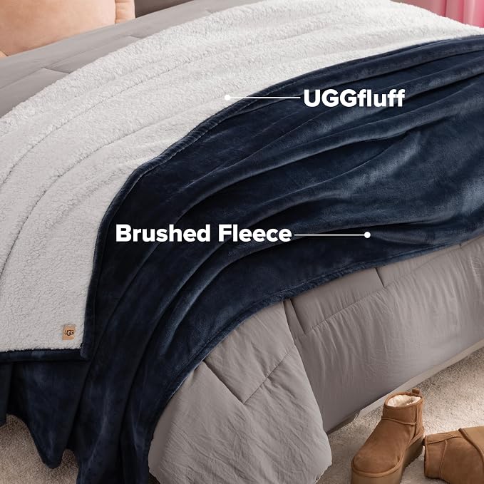 UGG Nita Queen Blanket, Reversible Plush Fleece, UGG Fluff Plush Face, Smooth - Image 6
