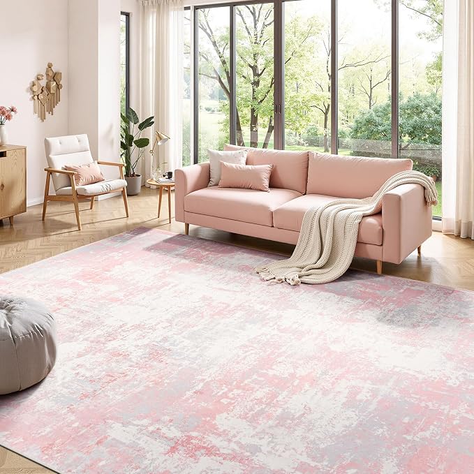 Rugflix 8x10 Area Rugs for Bedroom, Washable Pink Large Rug | Machine Washable; - Image 9