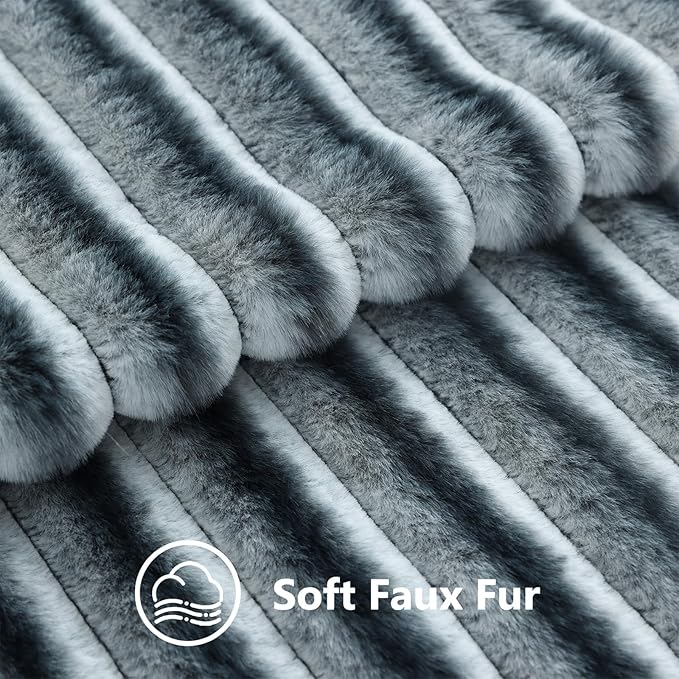 decorUhome Fall Faux Fur Throw Pillow Covers 16x16 Set of 2 Blue Grey | - Image 3