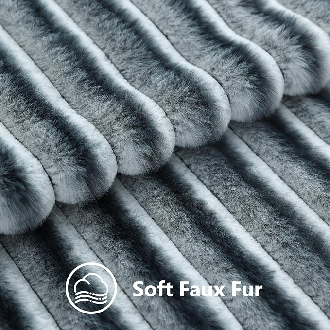 decorUhome Fall Faux Fur Throw Pillow Covers 18x18 Set of 2 Blue Grey | - Image 3