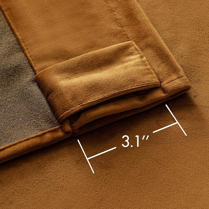 MIULEE Velvet Curtains 52x90 inches 2 Panels Gold Brown Blackout Curtains | - Image 3