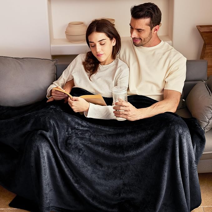 Exclusivo Mezcla Fleece Blanket King Size for Bed, Super Soft and Warm, All Season Use, Cozy, Plush, Lightweight, 120x120 Inches, Black