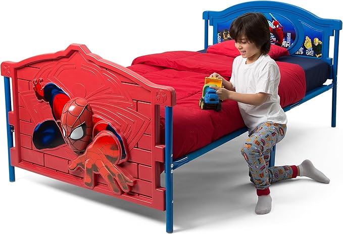 Delta Children Plastic 3D-Footboard Twin Bed, Marvel Spider-Man Snooze 6 inch Memory Foam Twin Mattress (Bundle)