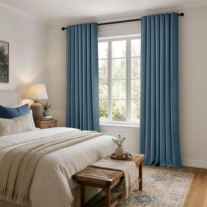 MIULEE 100% Blackout Linen Curtains 42 x 108 Inch Stone Blue 2 Panel | Thermal - Image 8