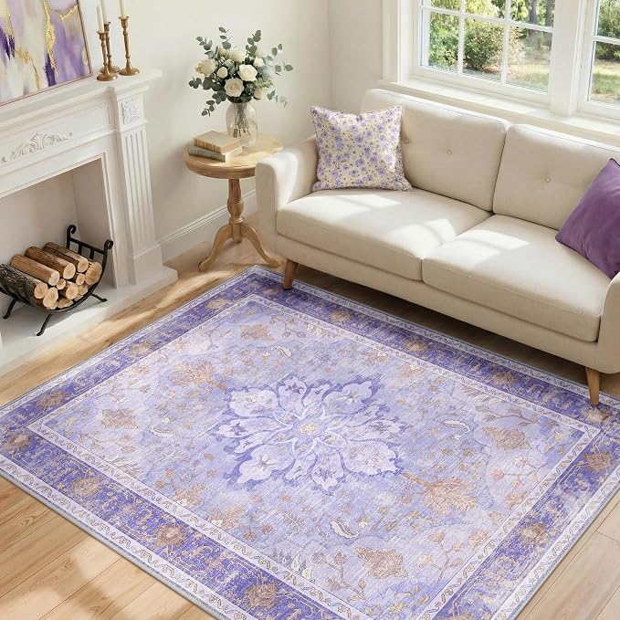 RELEANY Washable Area Rug, Water Repellent, Pet Friendly, Vintage Floral Boho - Image 2