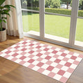 Front Door Mat Indoor Entrance, 2x4.3 Cute Pink White Checkered Rug | Non-Slip by Othilic